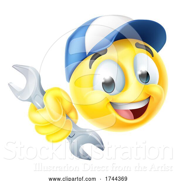 Vector Illustration of Cartoon Mechanic or Plumber Spanner Emoticon Emoji Icon