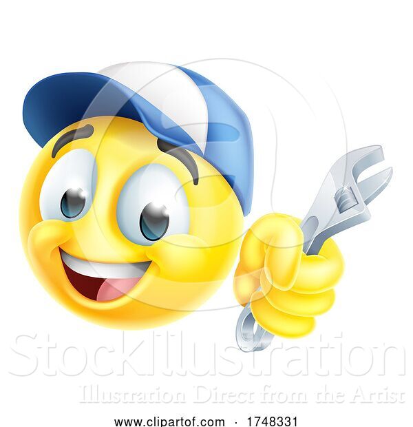 Vector Illustration of Cartoon Mechanic or Plumber Spanner Emoticon Emoji Icon