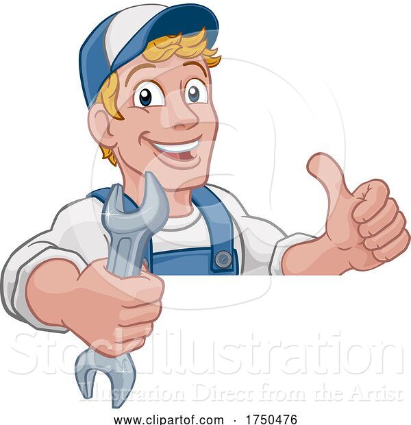 Vector Illustration of Cartoon Mechanic Plumber Wrench Spanner Handyman