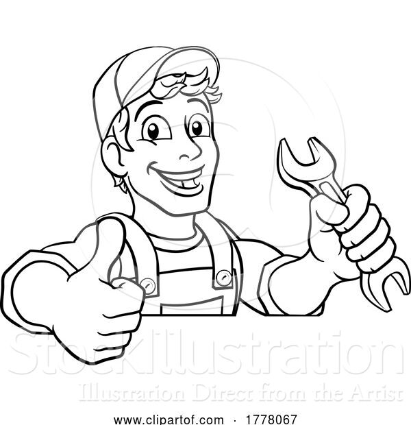 Vector Illustration of Cartoon Mechanic Plumber Wrench Spanner Handyman