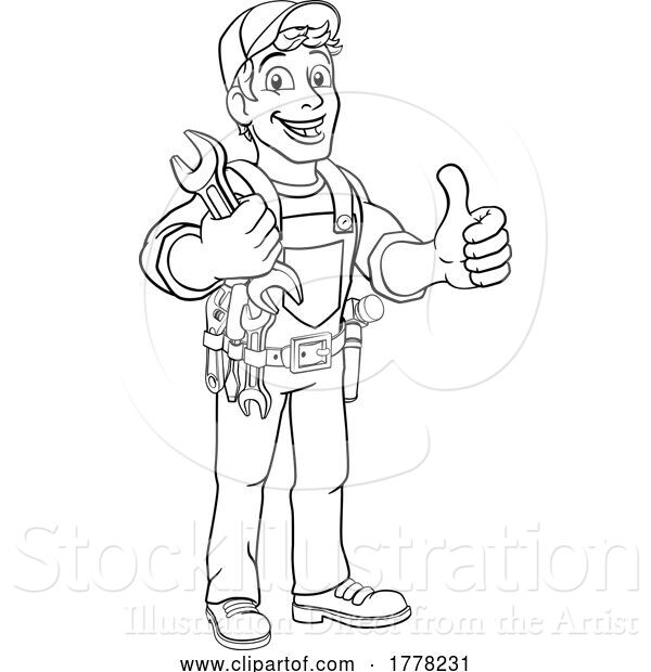 Vector Illustration of Cartoon Mechanic Plumber Wrench Spanner Handyman