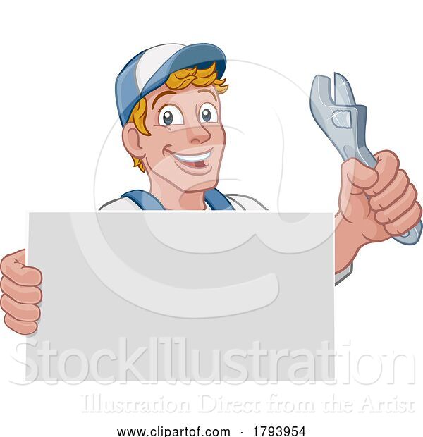 Vector Illustration of Cartoon Mechanic Plumber Wrench Spanner Handyman