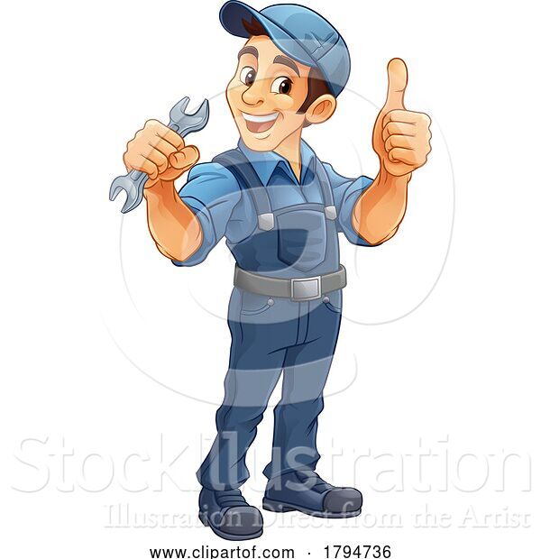 Vector Illustration of Cartoon Mechanic Plumber Wrench Spanner Handyman