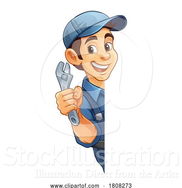 Vector Illustration of Cartoon Mechanic Plumber Wrench Spanner Handyman