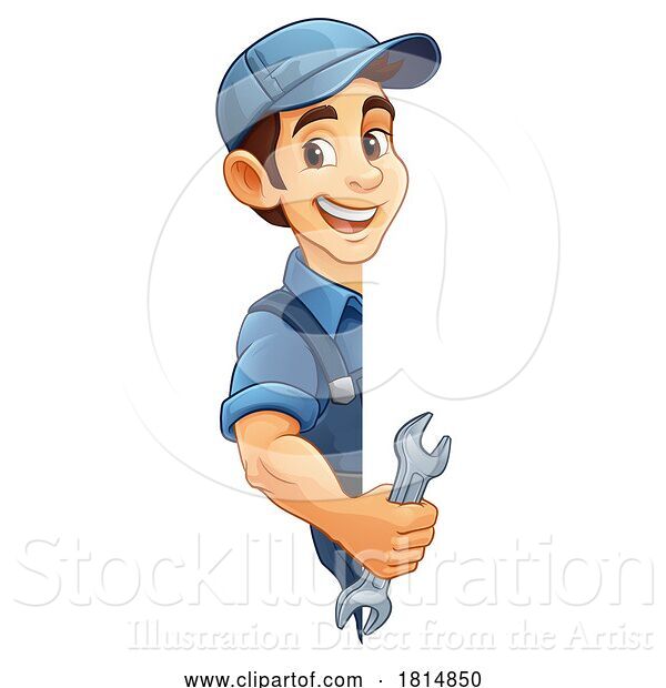 Vector Illustration of Cartoon Mechanic Plumber Wrench Spanner Handyman