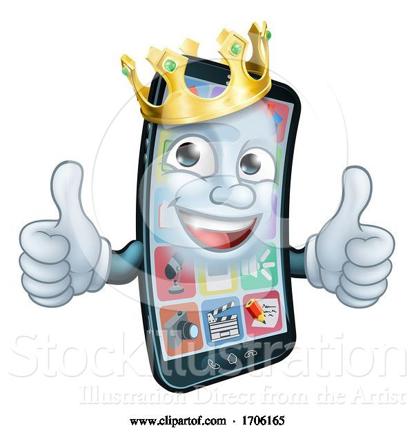 Vector Illustration of Cartoon Mobile Phone King Crown Thumbs up Mascot