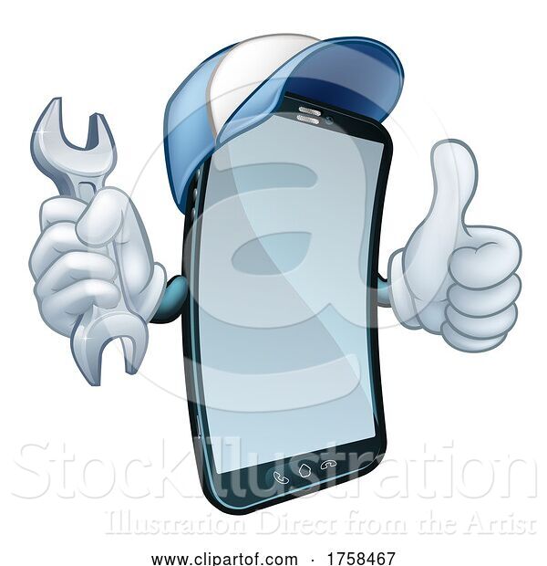 Vector Illustration of Cartoon Mobile Phone Repair Spanner Thumbs up Cartoon