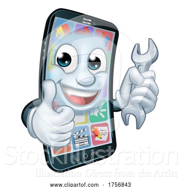 Vector Illustration of Cartoon Mobile Phone Repair Spanner Thumbs up Cartoon