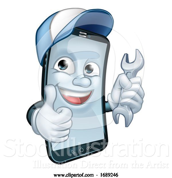 Vector Illustration of Cartoon Mobile Phone Repair Spanner Thumbs up Mascot