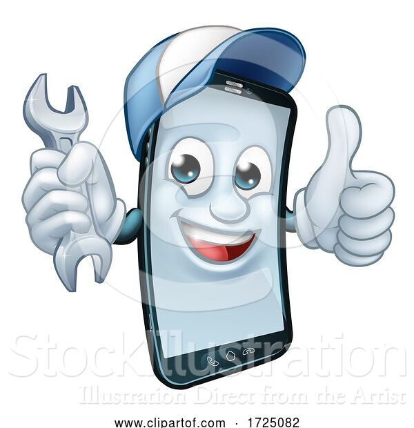 Vector Illustration of Cartoon Mobile Phone Repair Spanner Thumbs up Mascot