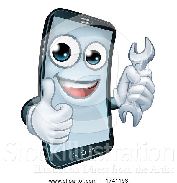 Vector Illustration of Cartoon Mobile Phone Repair Spanner Thumbs up Mascot