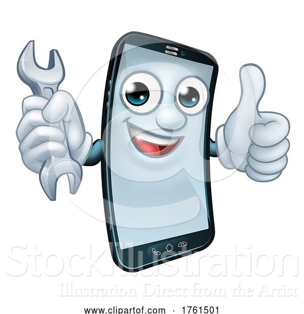 Vector Illustration of Cartoon Mobile Phone Repair Spanner Thumbs up Mascot