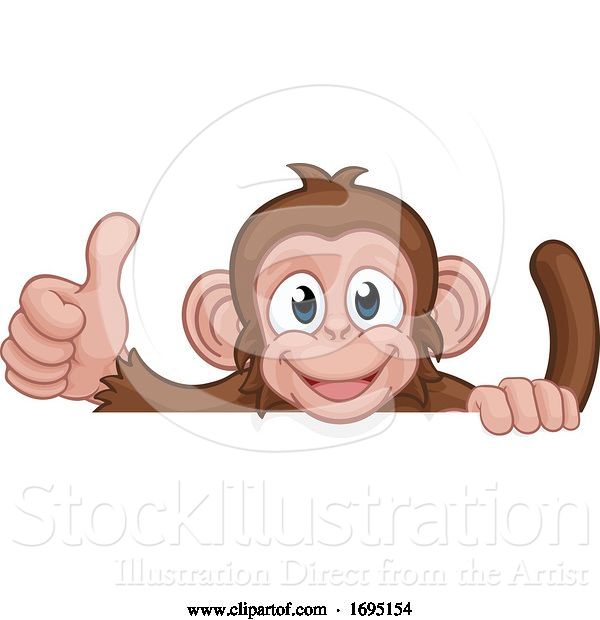 Vector Illustration of Cartoon Monkey Animal Behind Sign Giving Thumbs up