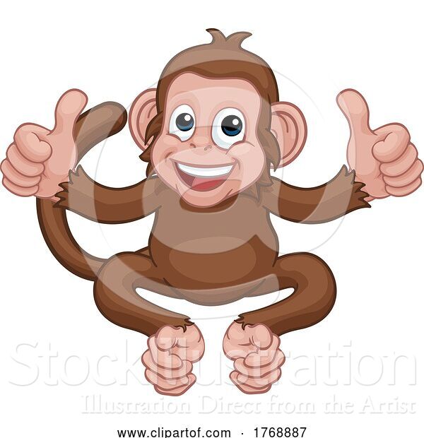 Vector Illustration of Cartoon Monkey Animal Giving Double Thumbs up