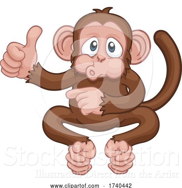 Vector Illustration of Cartoon Monkey Animal Thumbs up and Pointing