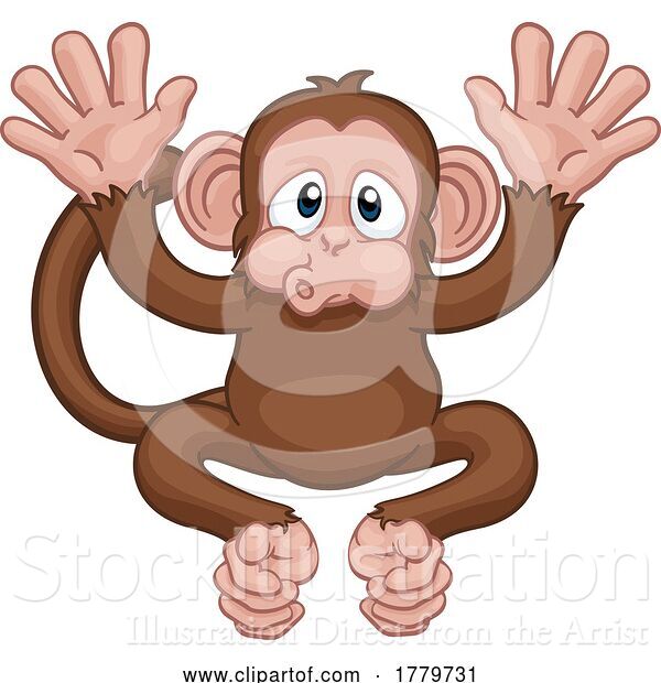 Vector Illustration of Cartoon Monkey Character Animal Mascot Waving