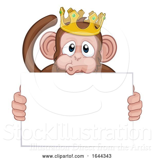 Vector Illustration of Cartoon Monkey King Crown Animal Holding Sign