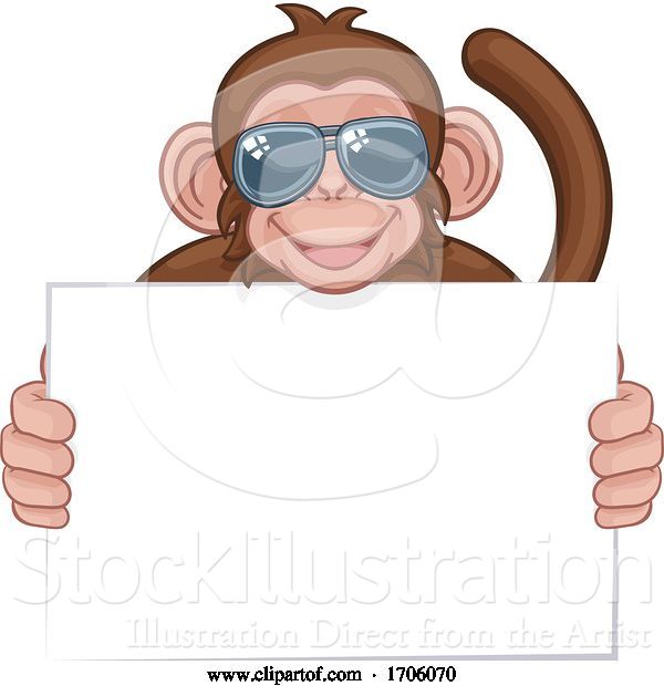 Vector Illustration of Cartoon Monkey Sunglasses Animal Holding Sign