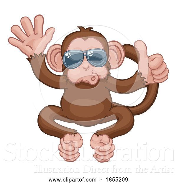 Vector Illustration of Cartoon Monkey Sunglasses Waving Thumbs up Animal