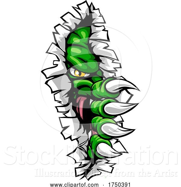 Vector Illustration of Cartoon Monster with Talon Claw Tearing a Rip Through Wall