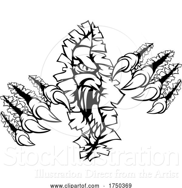 Vector Illustration of Cartoon Monster with Talon Claw Tearing a Rip Through Wall