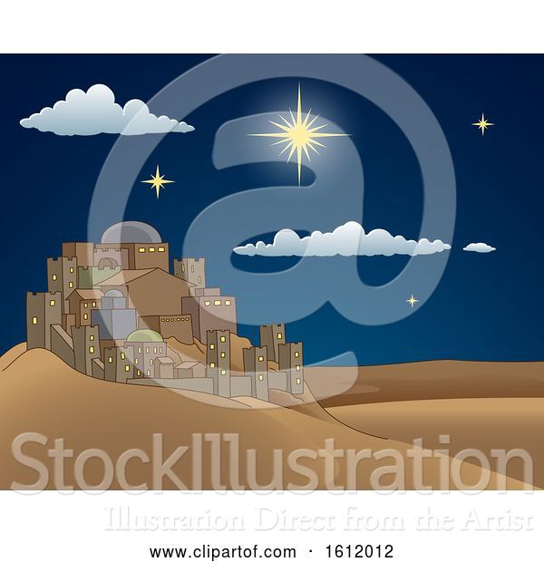 Vector Illustration of Cartoon Nativity Christmas Bethlehem Star Scene