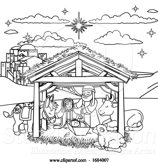 Vector Illustration of Cartoon Nativity Scene Christmas Cartoon