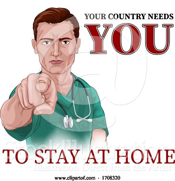 Vector Illustration of Cartoon Nurse Doctor Pointing Your Country Needs You