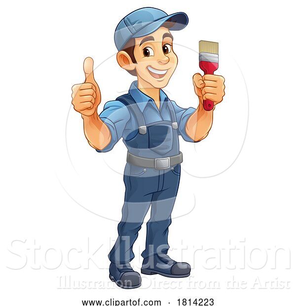 Vector Illustration of Cartoon Painter Decorator Paint Brush Handy Guy