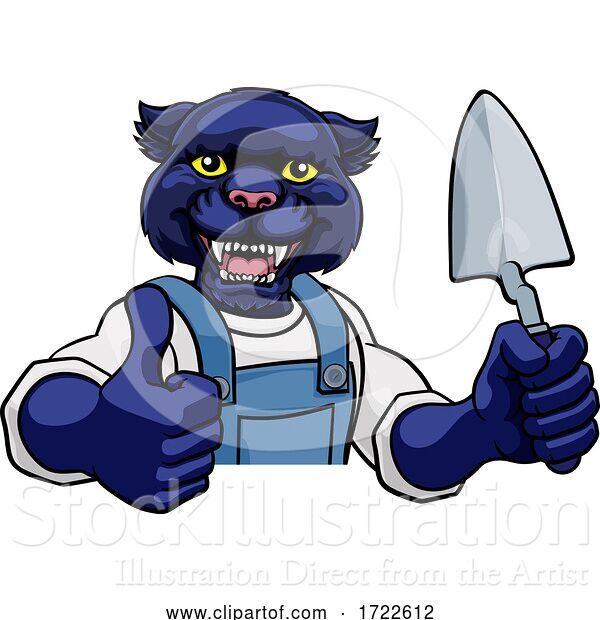 Vector Illustration of Cartoon Panther Bricklayer Builder Holding Trowel Tool