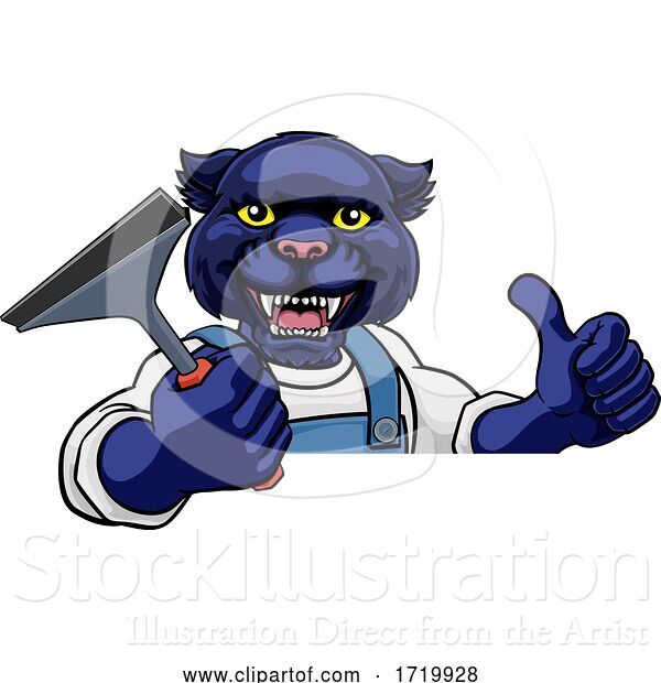 Vector Illustration of Cartoon Panther Car or Window Cleaner Holding Squeegee