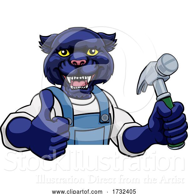 Vector Illustration of Cartoon Panther Carpenter Handyman Builder Holding Hammer