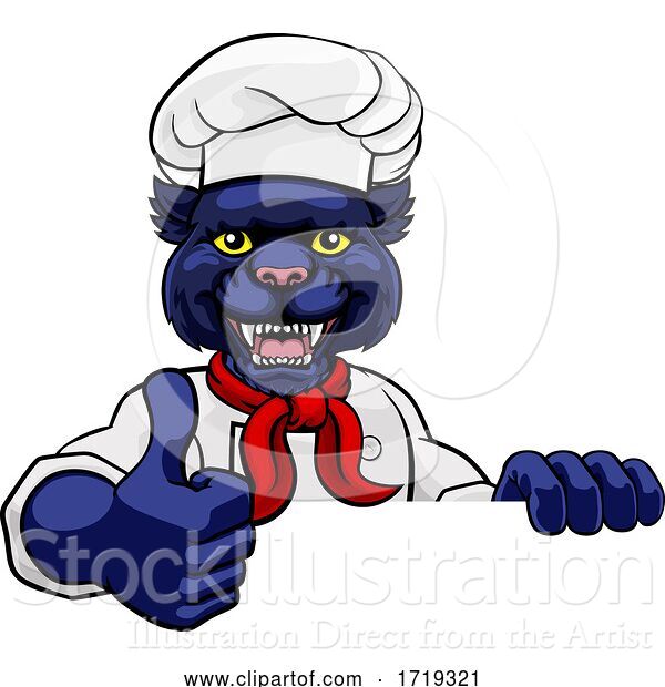 Vector Illustration of Cartoon Panther Chef Mascot Sign Character