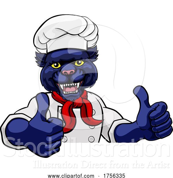 Vector Illustration of Cartoon Panther Chef Mascot Sign Character