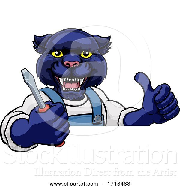 Vector Illustration of Cartoon Panther Electrician Handyman Holding Screwdriver