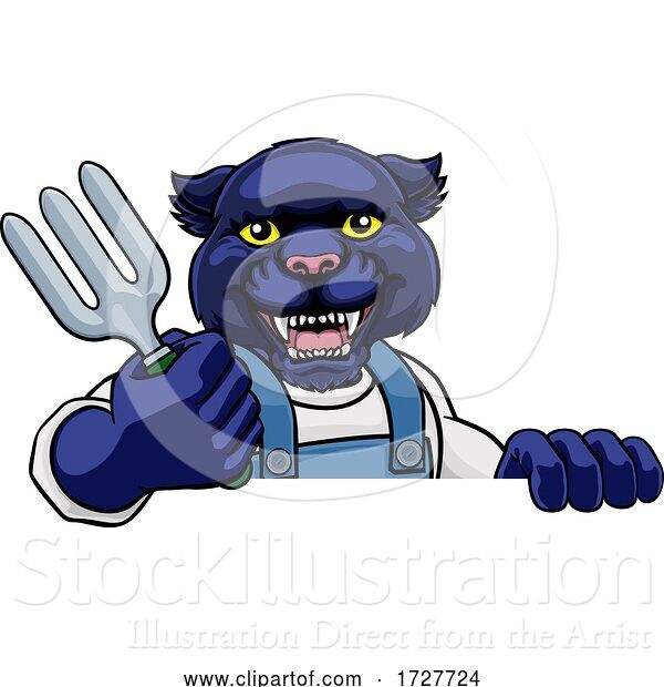 Vector Illustration of Cartoon Panther Gardener Gardening Animal Mascot