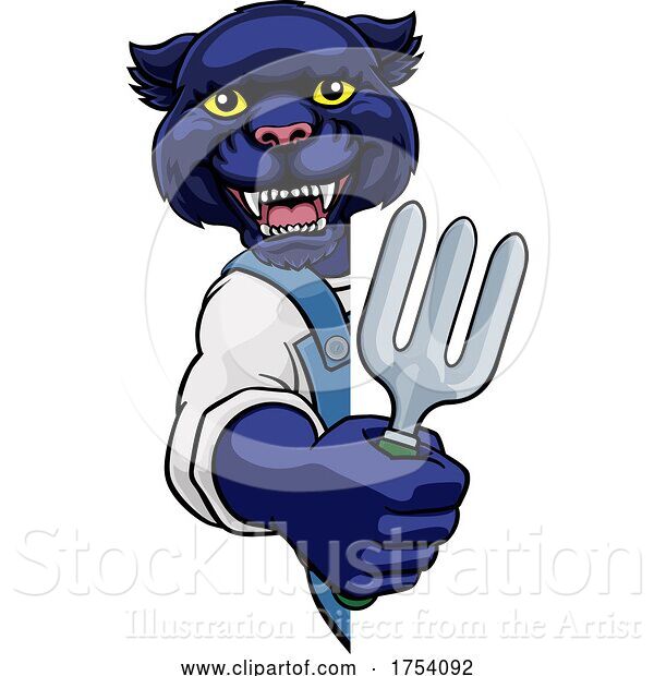 Vector Illustration of Cartoon Panther Gardener Gardening Animal Mascot