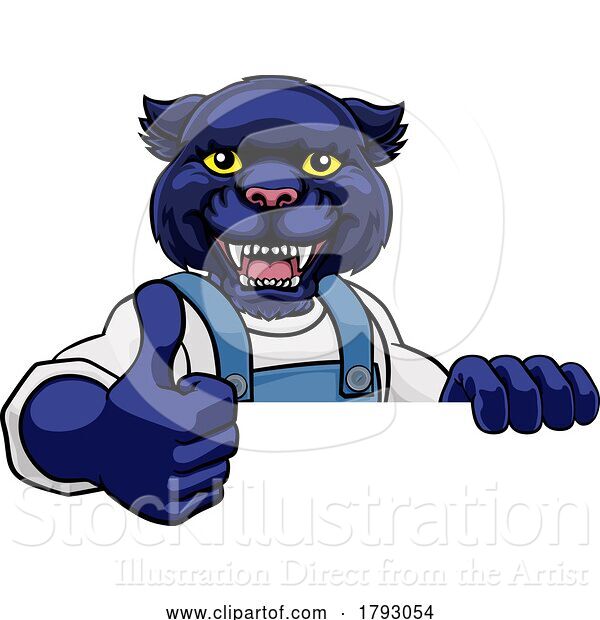 Vector Illustration of Cartoon Panther Mascot Plumber Mechanic Handyman Worker
