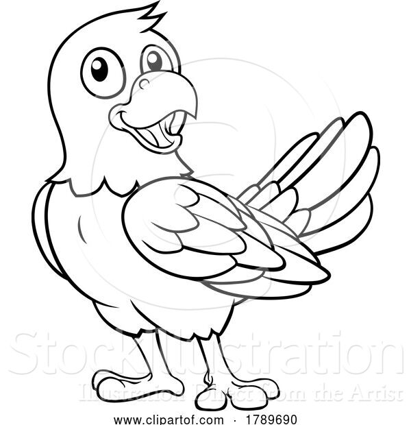 Vector Illustration of Cartoon Parrot Macaw Bird Coloring Mascot