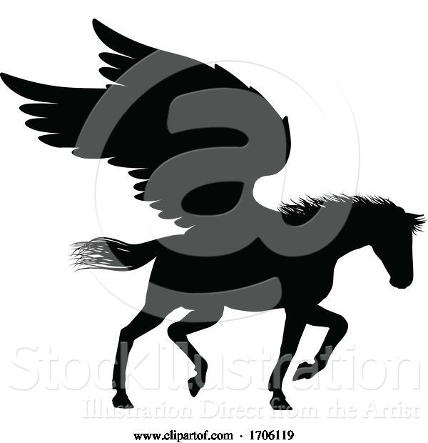 Vector Illustration of Cartoon Pegasus Silhouette Mythological Winged Horse