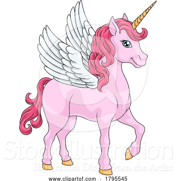 Vector Illustration of Cartoon Pegasus Unicorn Wings Horn Horse Animal Cartoon
