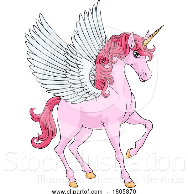 Vector Illustration of Cartoon Pegasus Unicorn Wings Horn Horse Animal Cartoon