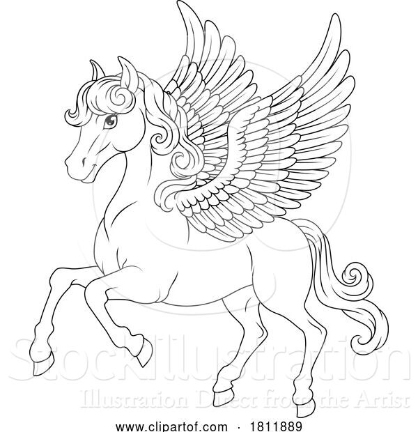 Vector Illustration of Cartoon Pegasus Wings Horse Animal Illustration