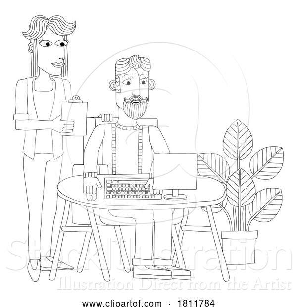 Vector Illustration of Cartoon People Working in an Office