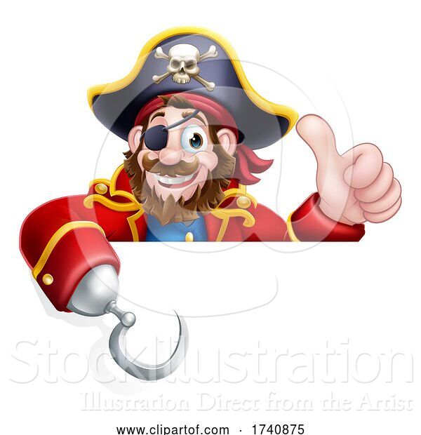 Vector Illustration of Cartoon Pirate Captain over Sign Background