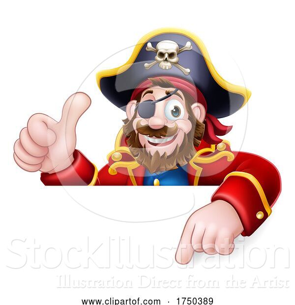 Vector Illustration of Cartoon Pirate Captain Peeking Sign Background