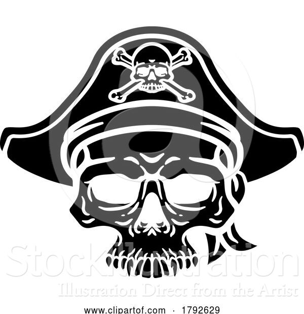 Vector Illustration of Cartoon Pirate Hat Skull and Crossbones Cartoon