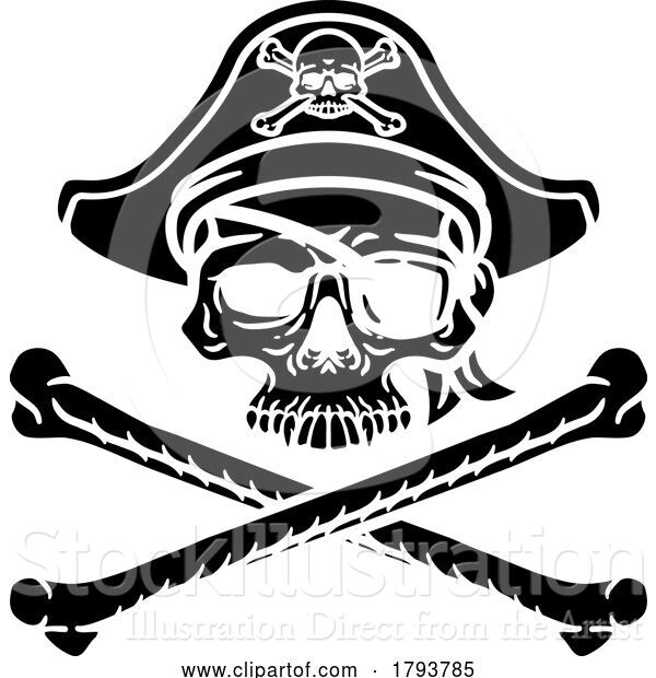Vector Illustration of Cartoon Pirate Hat Skull and Crossbones Cartoon