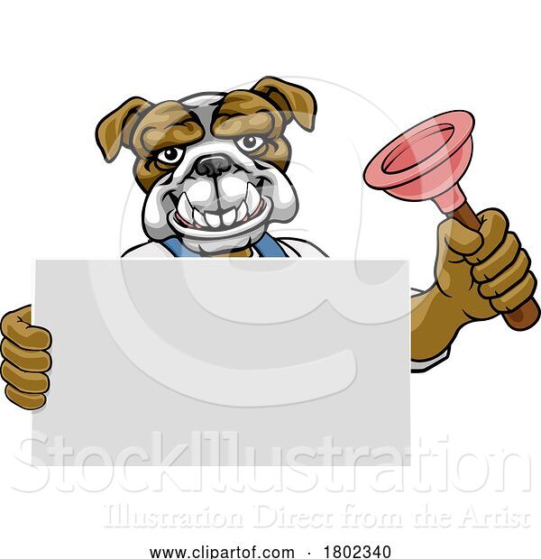 Vector Illustration of Cartoon Plumber Bulldog Plunger Plumbing Mascot