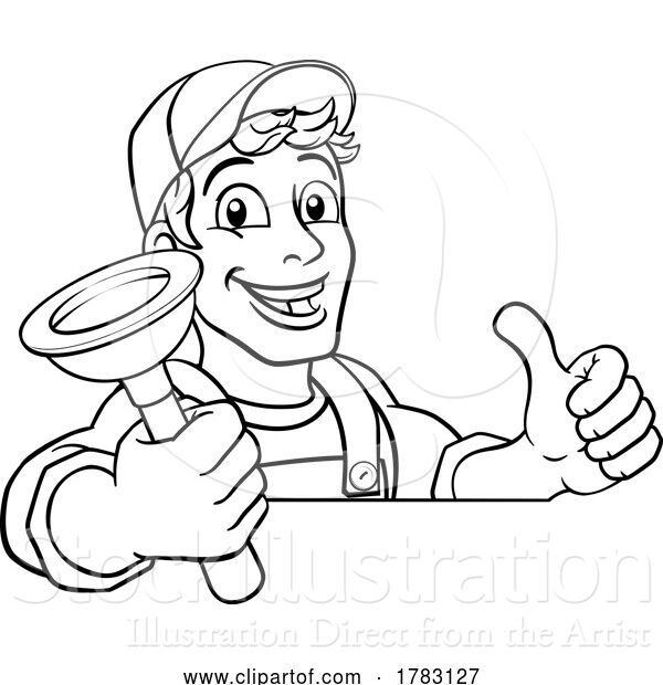 Vector Illustration of Cartoon Plumber Plumbing Drain Plunger Handyman